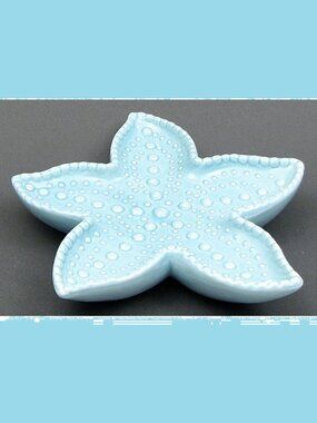 Blue Ceramic Starfish Candy Dish 9 1/2" long by 9 1/2" wide by 1 3/4" deep 14338